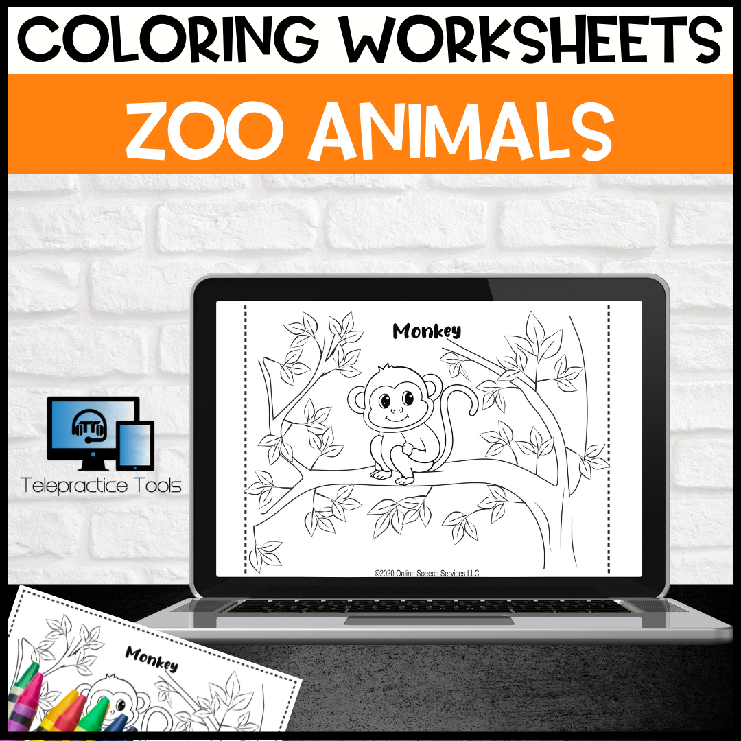 Zoo Animals Themed Coloring Worksheets » Telepractice Tools