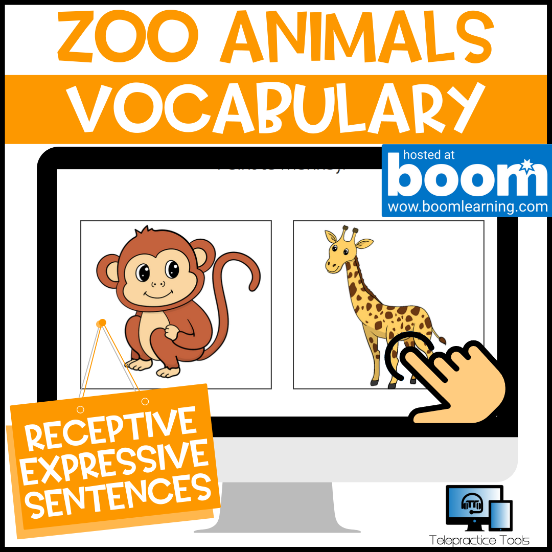 BOOM Cards! Themed Zoo Animal Vocabulary for Preschool and EI »  Telepractice Tools