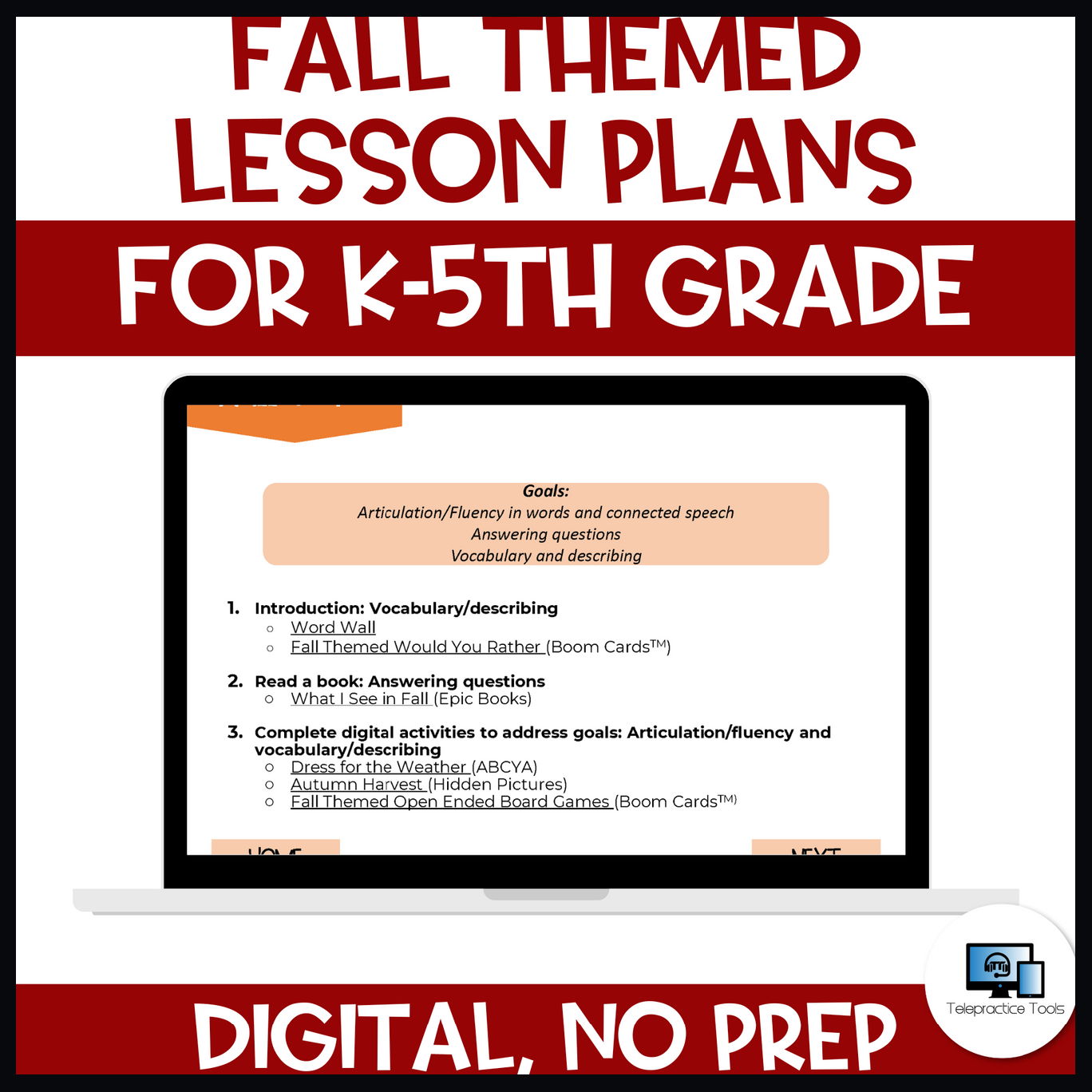 FALL Themed Lesson Plans for Speech Therapy: Elementary (K-5th