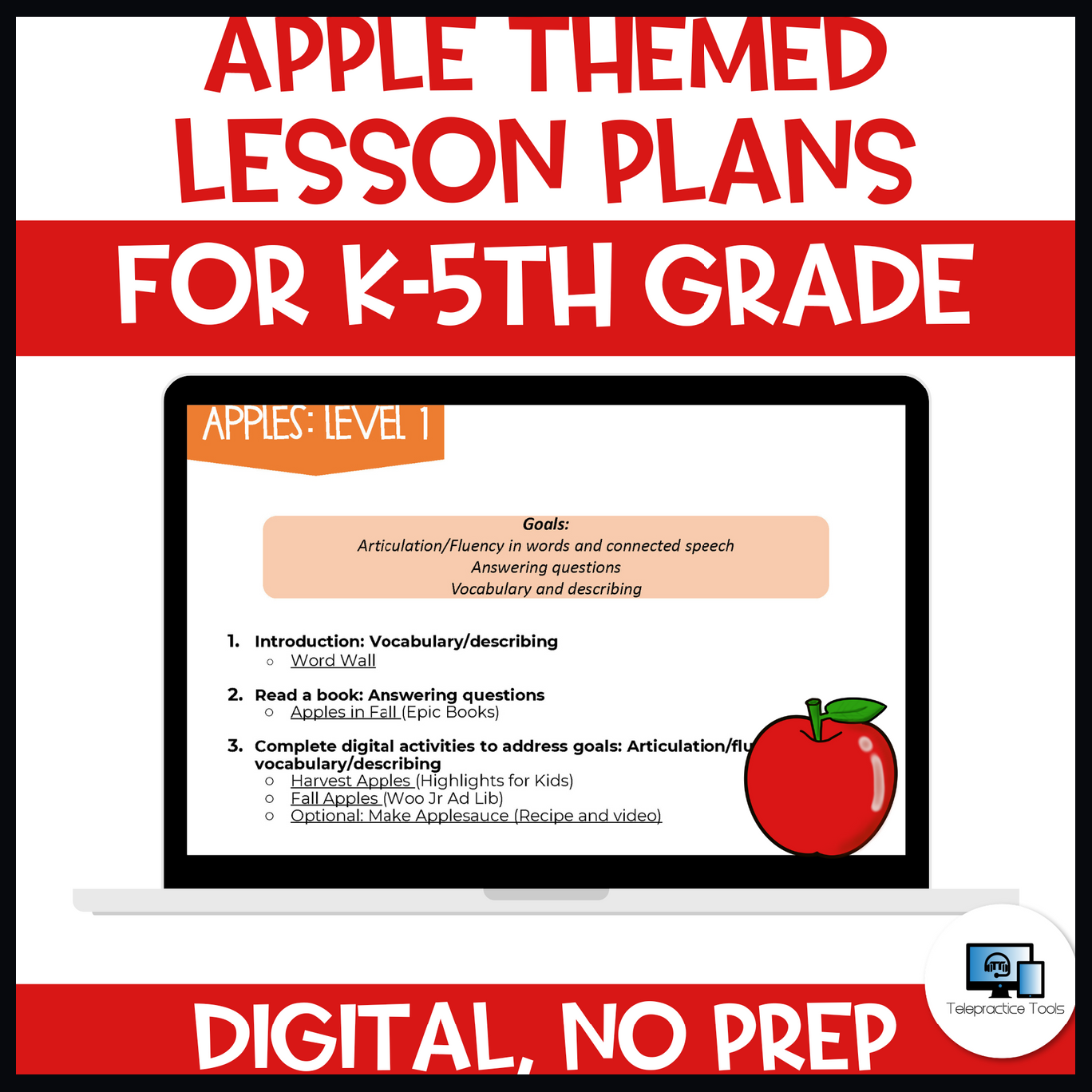 APPLE Themed Lesson Plans for Speech Therapy: Elementary (K-5th