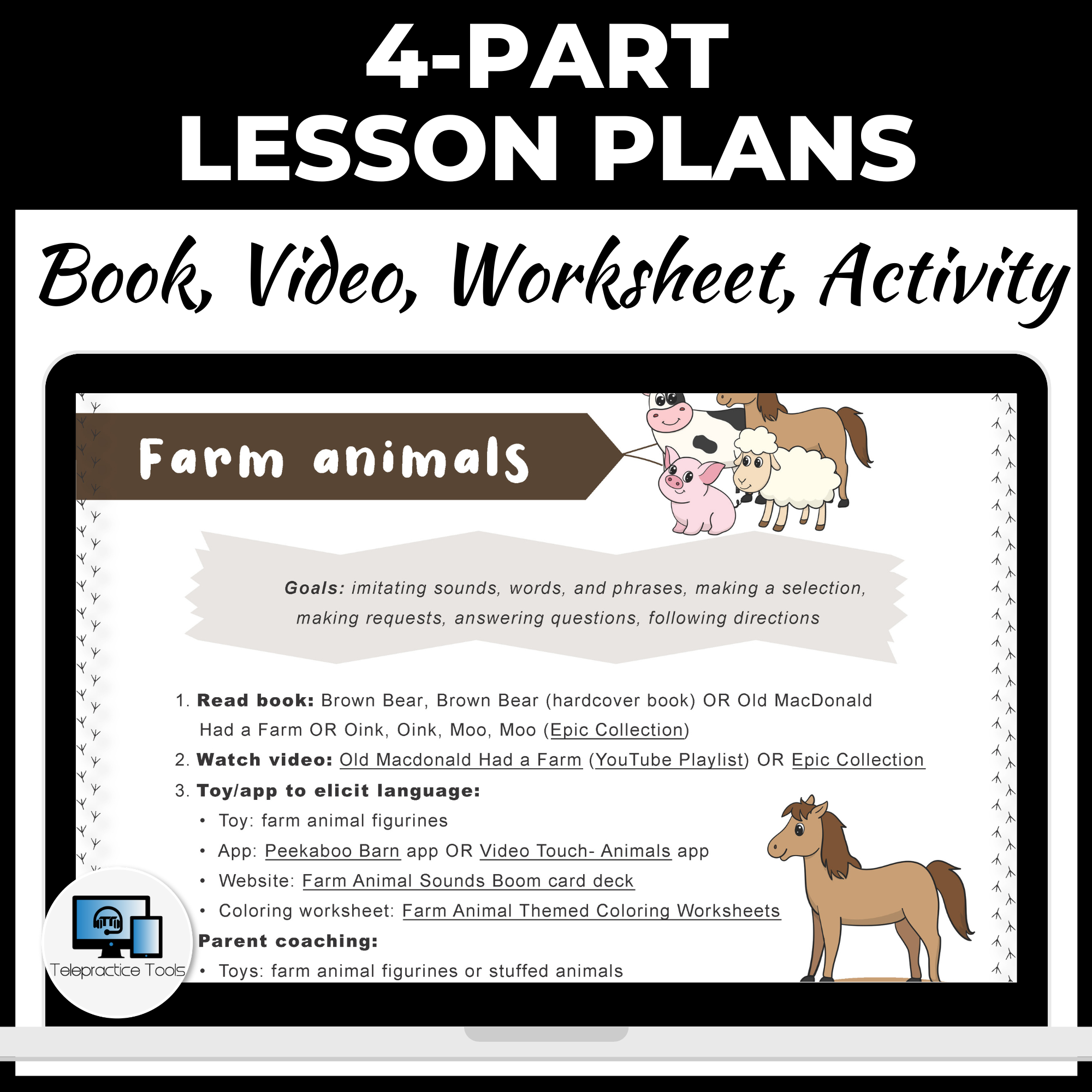 Farm Animal Themed Lesson Plans » Telepractice Tools