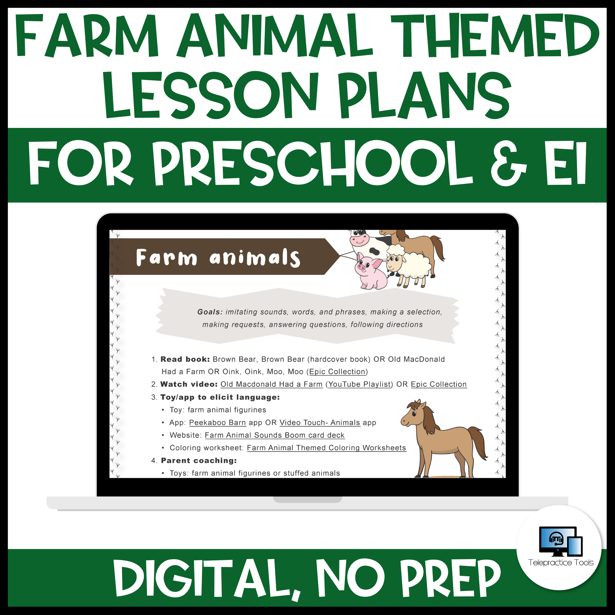 Farm Animal Themed Lesson Plans » Telepractice Tools